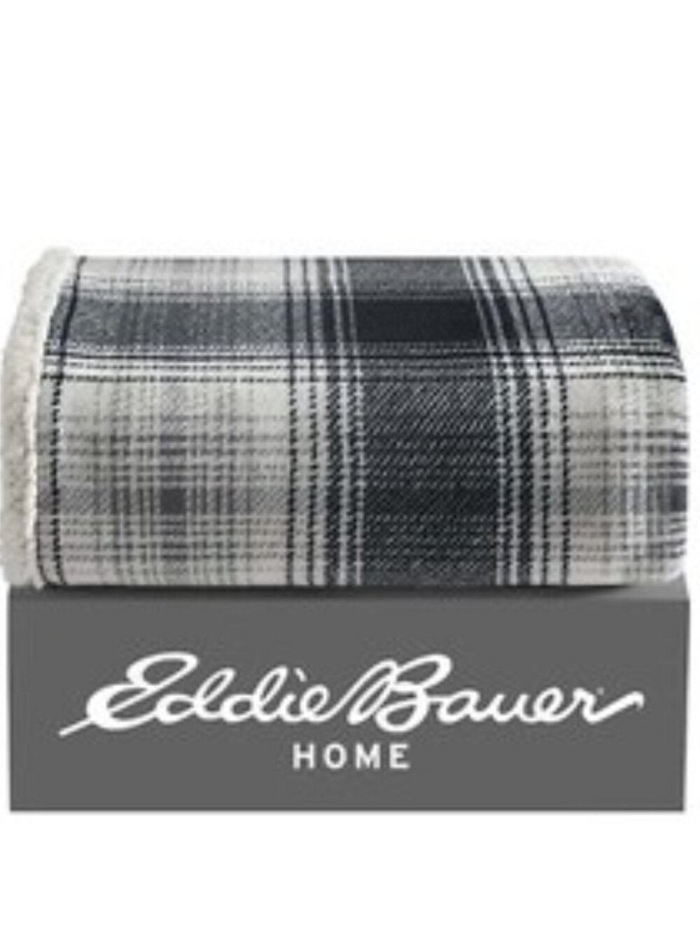 Eddie Bauer Vail Plaid Plush-Fleece Grey Throw Blanket-50"X60"